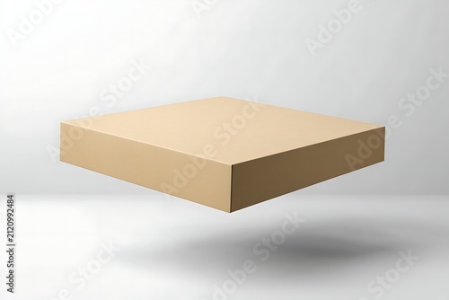 Floating cardboard box isolated on a white background, product packaging concept.