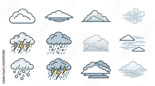 Foto Collection of various weather icons and cloud illustrations.