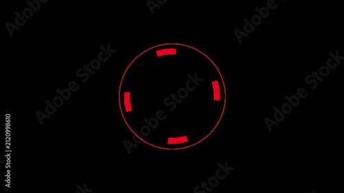 Minimalist and modern digital graphic featuring a vibrant red circular element with four evenly spaced segments on a deep black background, symbolizing progress, loading, or an interface indicator 4K