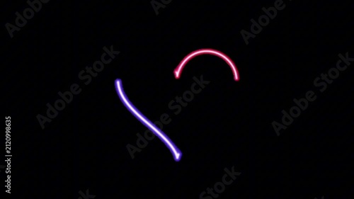 Vibrant neon lines create an abstract heart shape, glowing brightly in the dark, symbolizing love, connection, and dynamic energy through minimalist light art 4K