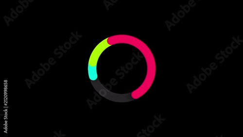 Dynamic circular graphic illustrating a digital loading animation with vibrant colored segments on a dark background, signifying a process in motion or data retrieval 4K