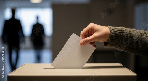 A person's hand placing a ballot into a secure election box, emphasizing the vital democratic process, individual civic duty, and the importance of electoral participation