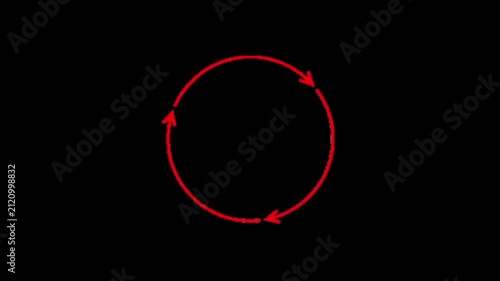 Dynamic red circular arrow symbol for refresh, reload, or a continuous loop process, ideal for modern digital design elements and conceptual representations of progress or repetition