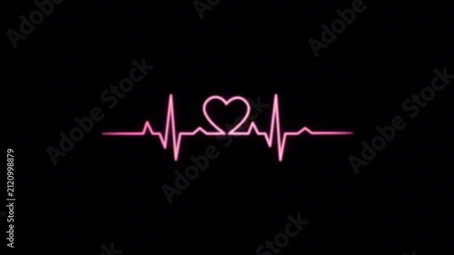 Vibrant pink heartbeat line with a heart symbol on a dark background, representing life, love, and emotional connection 4K