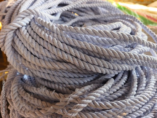 Konstfotografi Large bundle of twisted white nylon rope coiled tightly together