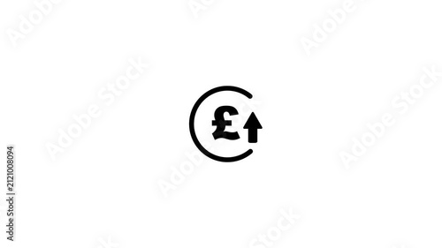 Abstract pound rate increase stretching arrow up icon, pound rate profit looped icon concept. pound currency price growth animation. Circle with up arrow sign on white background.