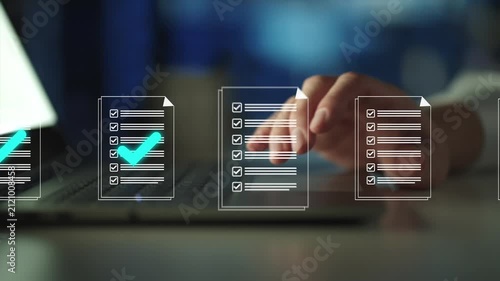 Document management concept, Artificial intelligence, check electronic documents on digital documents on virtual screen Document Management System
