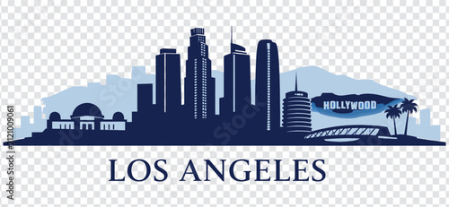 Konstfotografi Los angeles skyline silhouette vector illustration with famous landmarks
