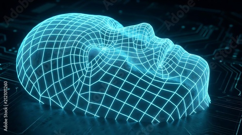 Abstract digital human face grid cyber security technology