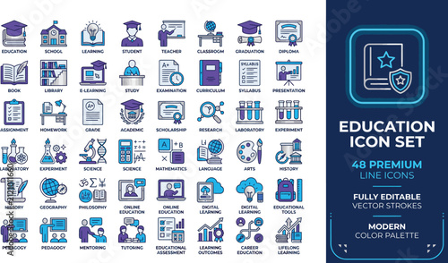 Education and school icon set. Vector collection of academic learning and study symbols.