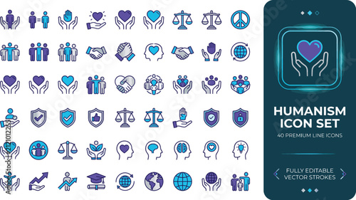 Humanism and social care icon set. Vector collection of charity and community symbols.
