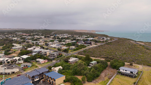 Bild auf Leinwand Aerial View of Port Campbell Coastal Town and Great Ocean Road