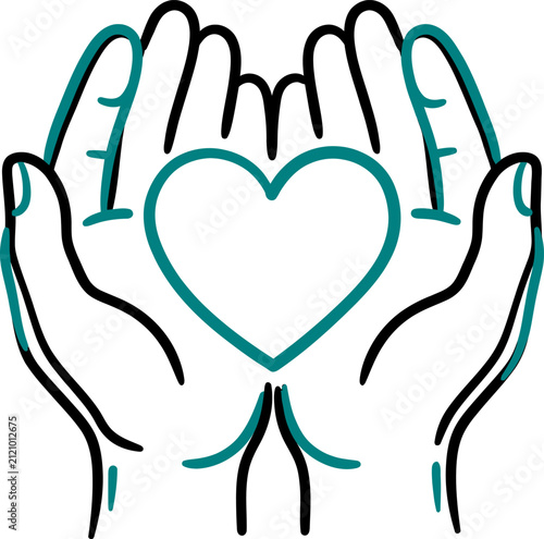 Organ Transplant Hands With Heart Icon Vector Outline Hand-Drawn Donation Care Symbol