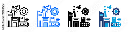 Factory Production Icon Set Multi Style Vector Illustration