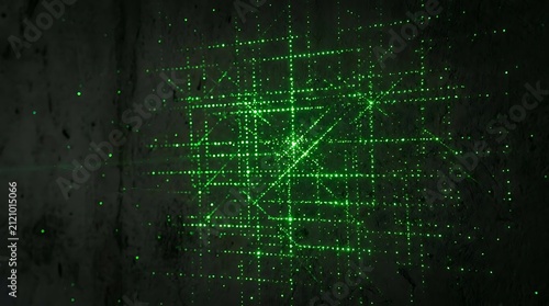 Abstract green digital network grid with particles and lines