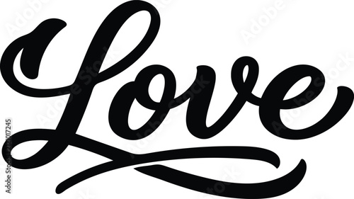 Elegant black ink brush script lettering featuring beautiful love typhography design isolated on a clean white background for projects