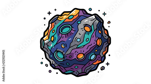 Fotografie Colorful Asteroid Cartoon Vector Illustration
