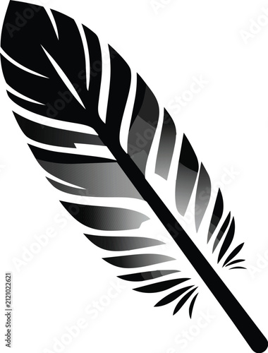 Black Quill Feather Vector Illustration Isolated on White Background