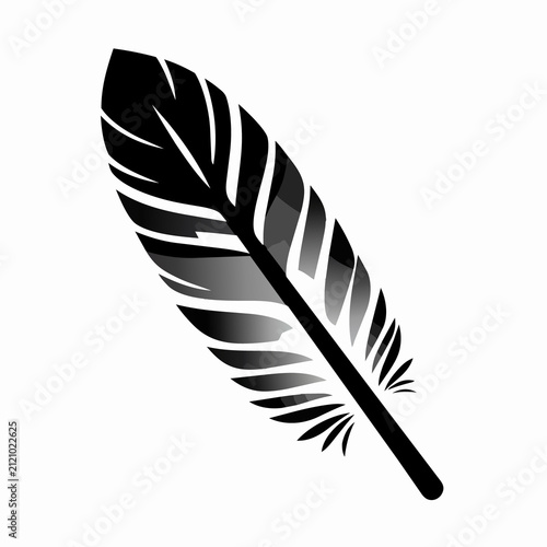 Black Quill Feather Vector Illustration Isolated on White Background