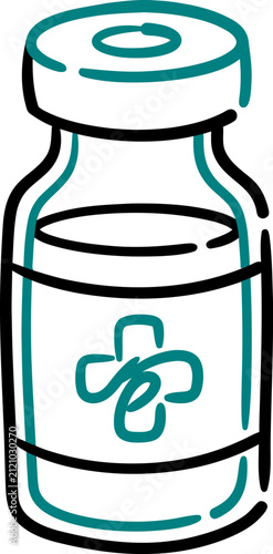 Vaccine Vial Medical Icon Vector Outline Hand-Drawn Immunization Bottle Dose Symbol