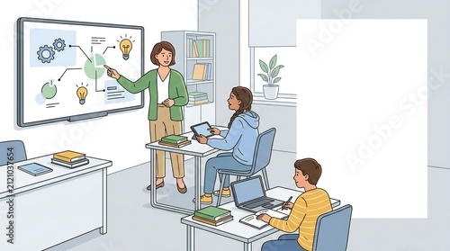 Teacher Leading an Interactive Digital Classroom Lesson with Students