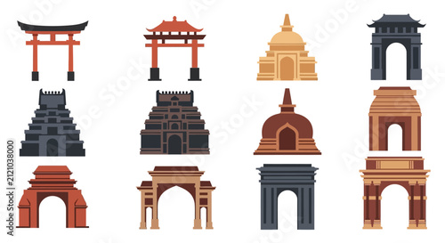Set of Asian Historical Architecture Icons
