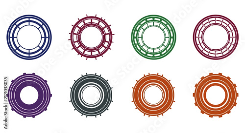 Set of Colorful Circular Abstract Geometric Frames