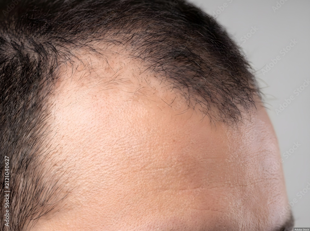 Fototapeta premium Close up of a person with hair loss and thinning scalp