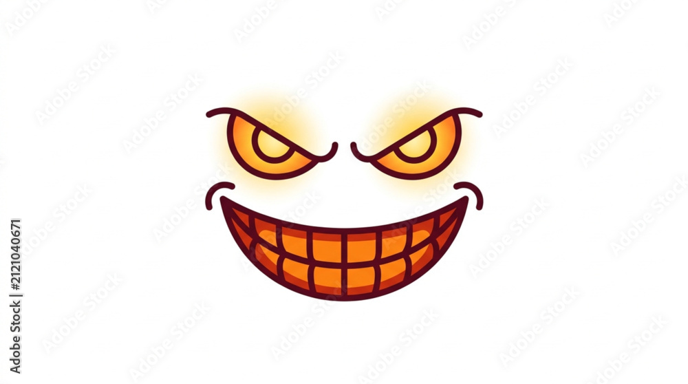 Фотография Angry cartoon face with fierce expression and sharp teeth.