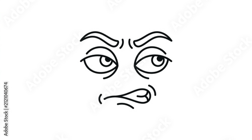 Картината върху платно Angry cartoon face with furrowed brows and frown.