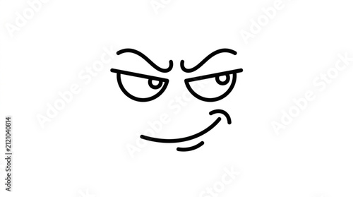 Quadro su tela Angry cartoon face with furrowed eyebrows and smile.