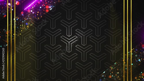 Luxury Festival Title Reveal Background 4K. Royal Gold Frame with Glowing Light Flares, Elegant Geometric Pattern, Spotlight Beams and Cinematic Motion Loop for Awards, Events and Product Showcase

