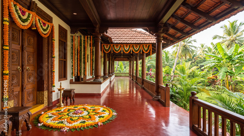 Traditional Kerala veranda decorated for Onam celebration