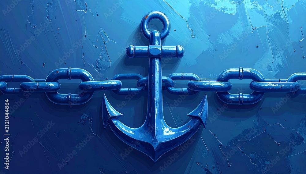 Obraz premium Close up of a large metal anchor with chain on textured surface.