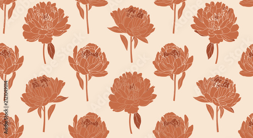 Boho Peony Floral Pattern - Terracotta & Cream Background