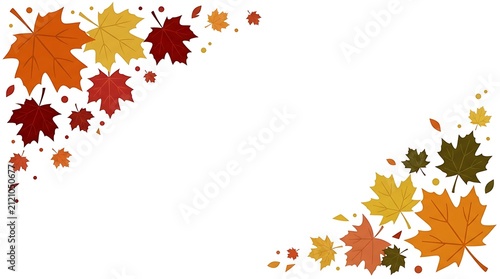 Decorative corner border frame made of colorful autumn maple leaves isolated on a white background