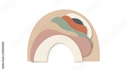 Abstract boho rainbow illustration with organic shapes in muted earthy tones for modern nursery wall art decor