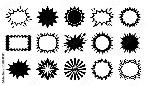 Obraz na płótnie Set of black burst border elements including starburst, sunburst frame, spiky re