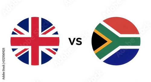 United Kingdom flag versus South Africa flag circular icons isolated on transparent background