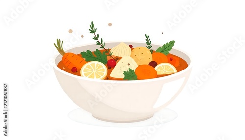 Colorful fruit salad in white bowl on white background.