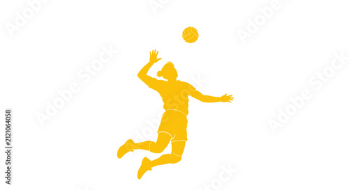 Volleyball Player Jumping to Spike Ball in Action Silhouette Yellow Graphic