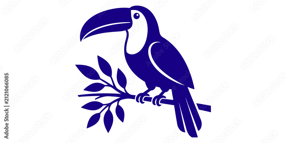 Obraz premium Blue Toucan Bird Silhouette Perched on Tree Branch Icon
