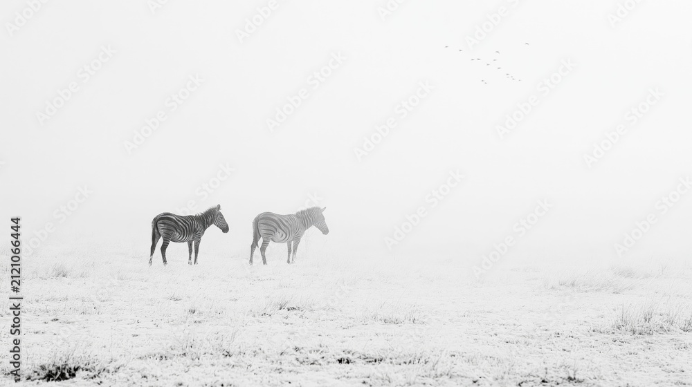 Obraz premium Elegant Zebras in Snowy Wilderness: A Cinematic Capture