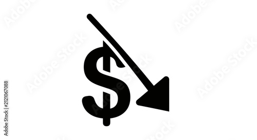 Dollar Sign With Downward Arrow Icon - Financial Crisis, Recession, Economic Downturn