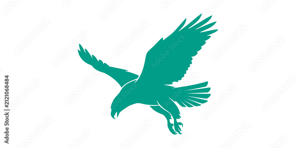 Fototapeta premium Flying Eagle Falcon Silhouette Teal Graphic Transparent Background