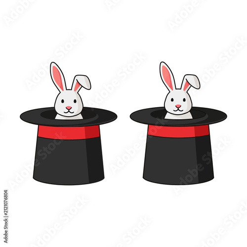 Two Cute White Rabbits Appearing from Magic Hats, Illusion, Entertainment