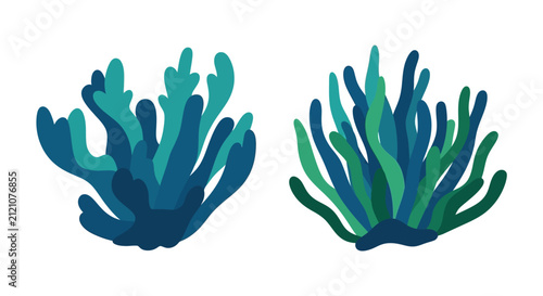 Vibrant Blue and Green Underwater Coral and Seaweed Illustration
