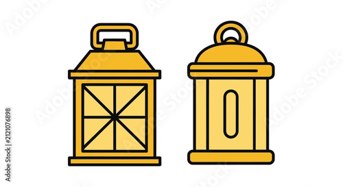Vintage Lanterns Icons: Classic Design, Decorative Lighting, Outdoor Illumination