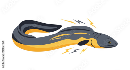 Cartoon Illustration of an Electric Eel with Lightning Symbols