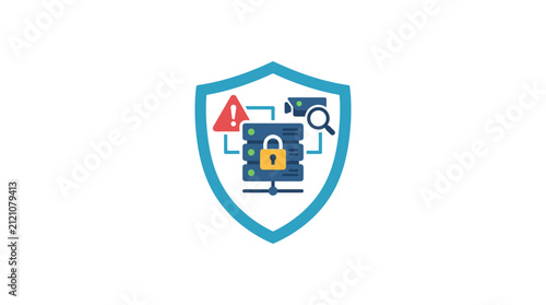 Digital data security shield icon on white